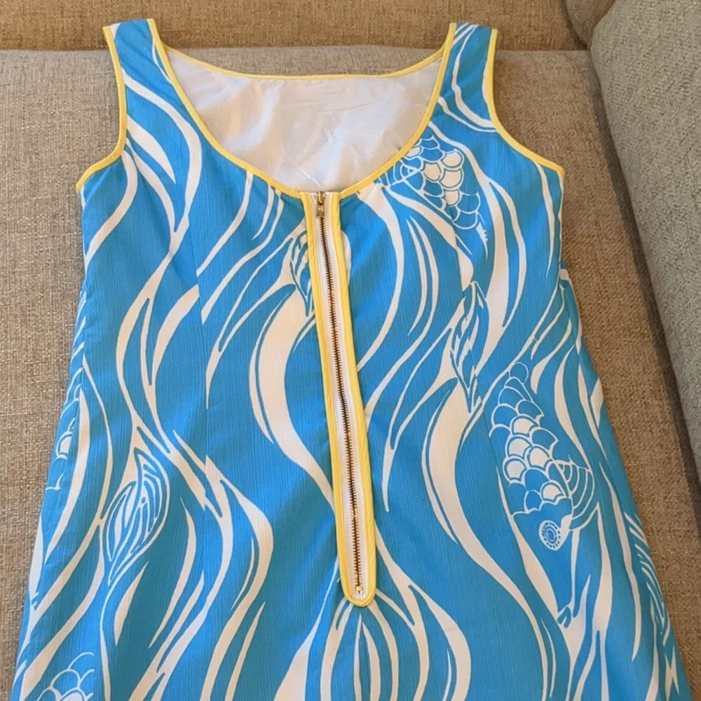 Lilly Pulitzer Delia Shift Resort White, Blue & Yellow Joe Fish Dress size 4 - Picture 14 of 16